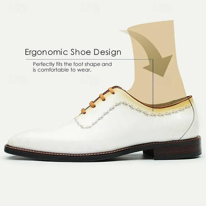 Men's White Oxford Shoes with Golden Gradient and Chain - Tokiyos