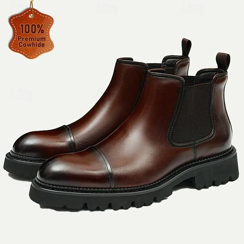 Men's Premium Cowhide Leather Chelsea Boots Business Casual Style for Versatile Wear