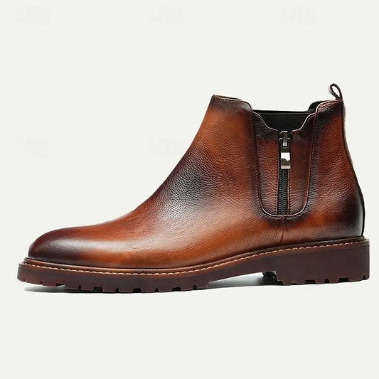 Men's Premium Leather Chelsea Boots - 100% Cowhide with Side Zipper and Rugged Sole - Tokiyos