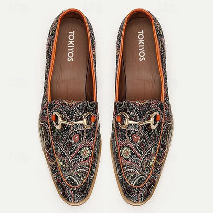 Men's Paisley Patterned Loafers: Colorful Slip-On Shoes with Horsebit Detail - Tokiyos