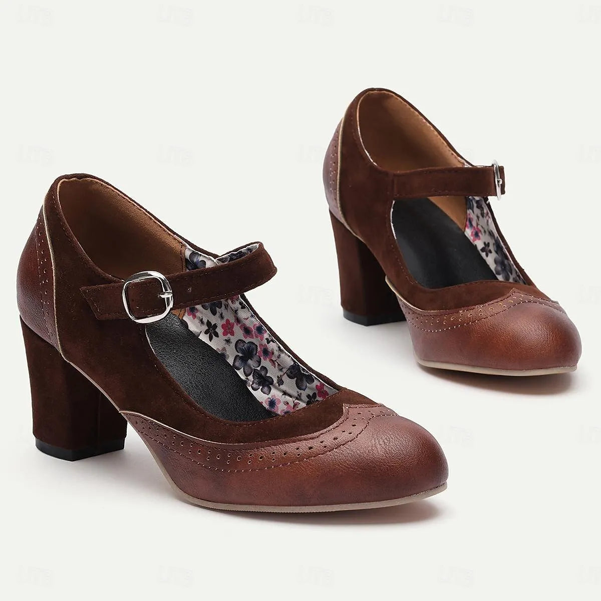 Classic Brown Suede Mary Jane Heels with Buckle Strap - Women's Comfortable Dress Shoes - Tokiyos