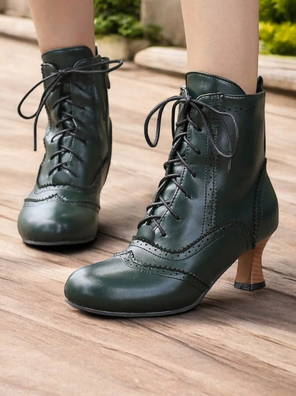 Women's Victorian-Style Lace-Up Leather Ankle Boots