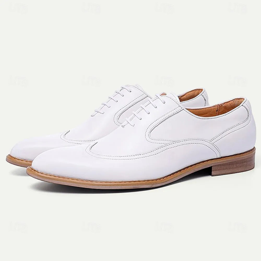 Men's White Leather Oxford Shoes - Business Casual - Tokiyos