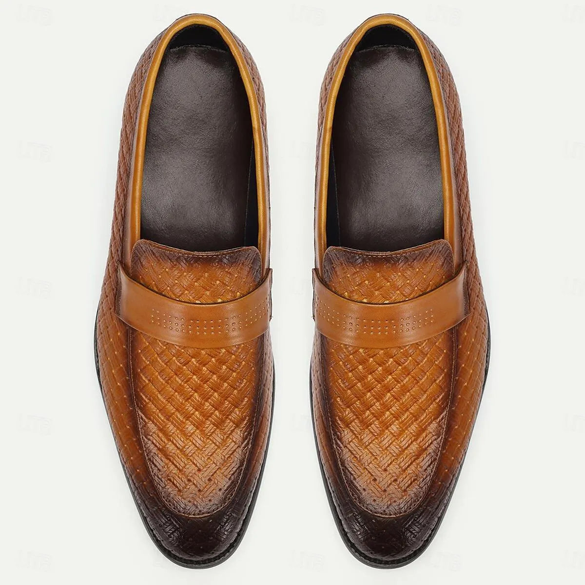 Men's Loafers Woven Leather Tan Strap Slip-on - Tokiyos