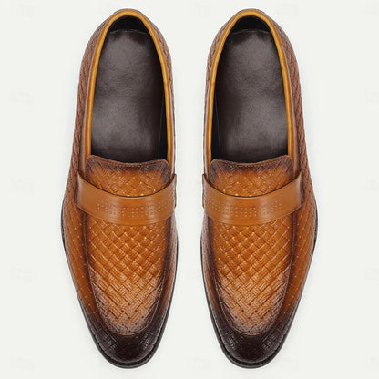 Men's Loafers Woven Leather Tan Strap Slip-on - Tokiyos