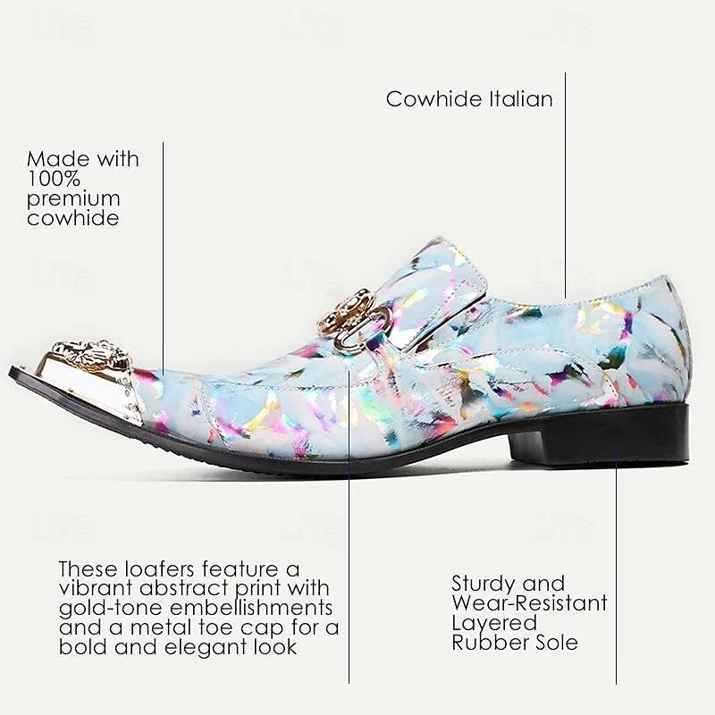 Men's Floral Print Dress Shoes with Metal Lion Head Embellishments - Tokiyos