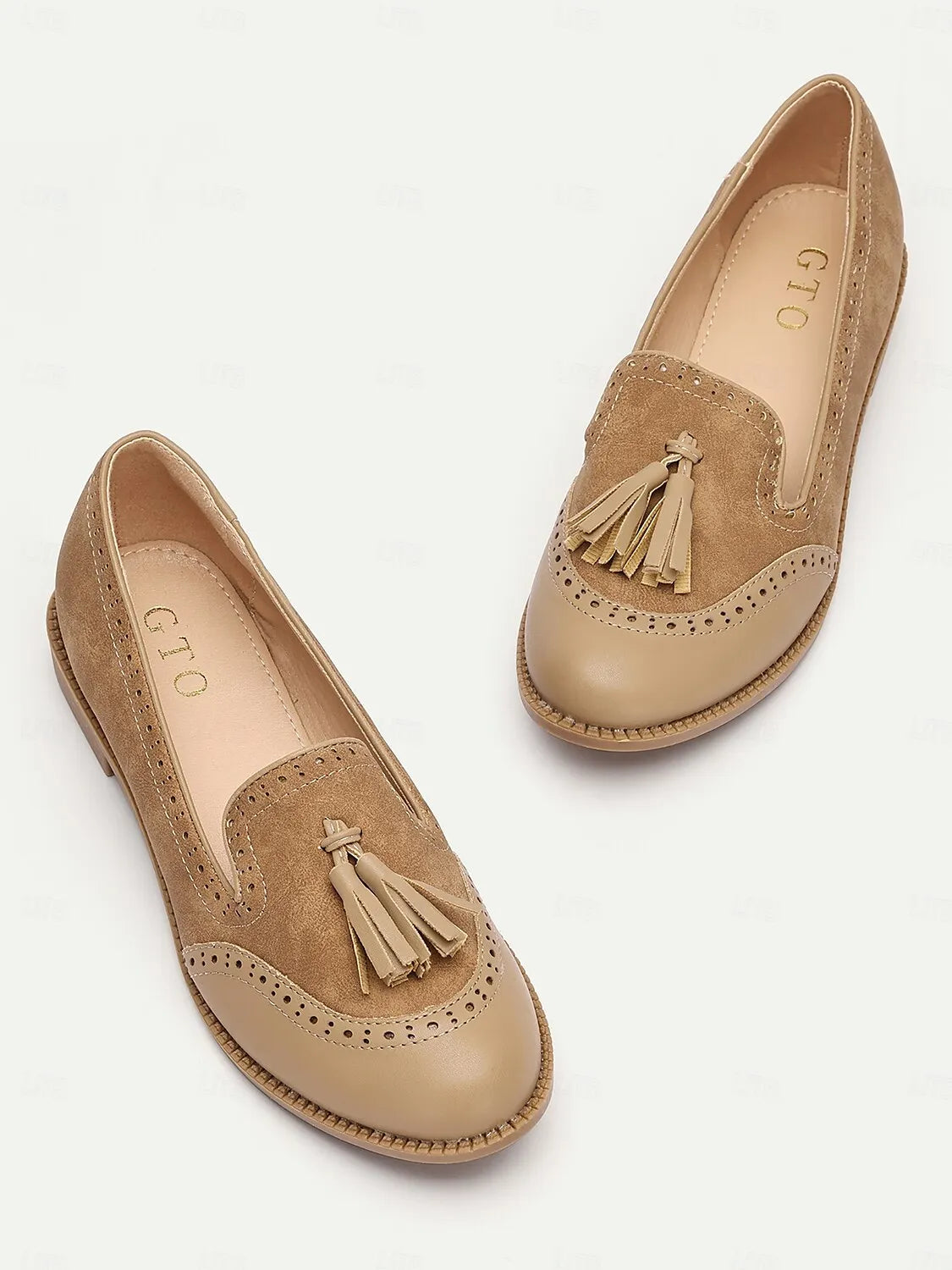 Women's Tassel Loafers with Brogue Details - Classic and Versatile Slip-On Shoes for Office and Casual Wear