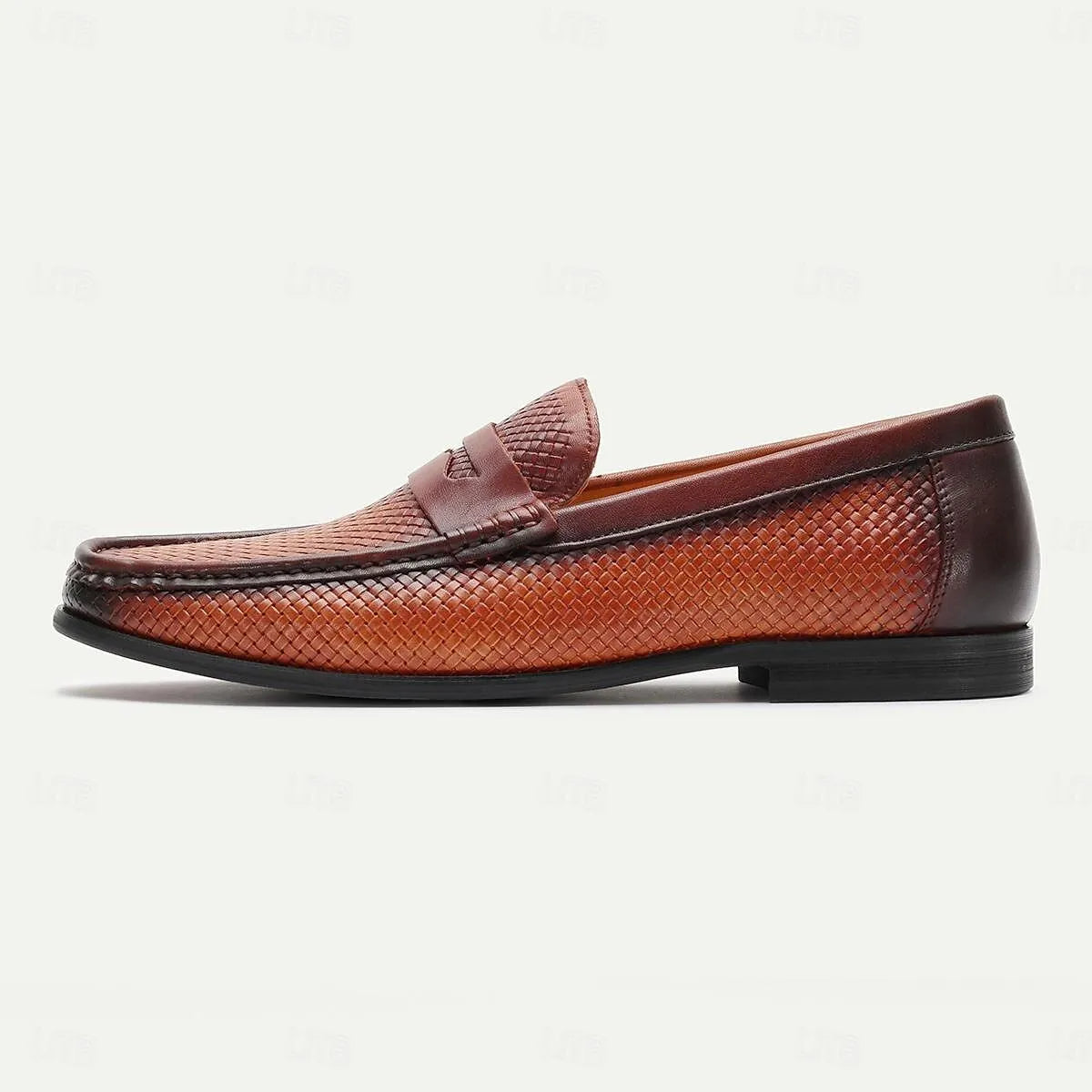 Men's Woven Leather Loafers in Rich Brown - Tokiyos