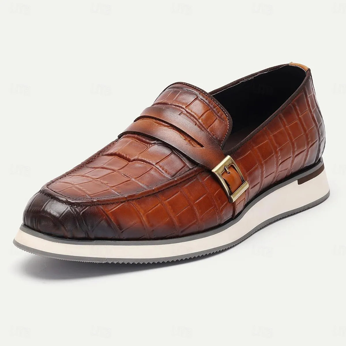 Men's Leather Loafers Crocodile Pattern Metal Buckle - Tokiyos