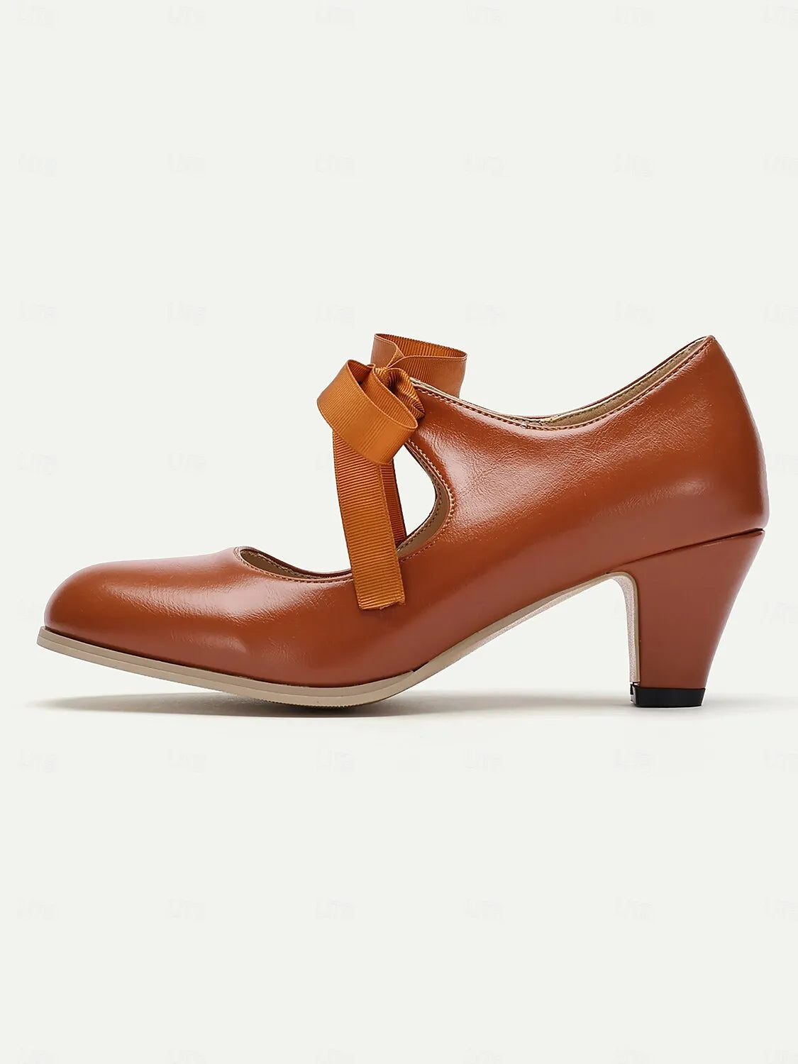 Women's Vintage Mary Jane Heels with Ribbon Bow - Retro-Inspired Block Heel Dress Shoes for Casual and Special Occasions