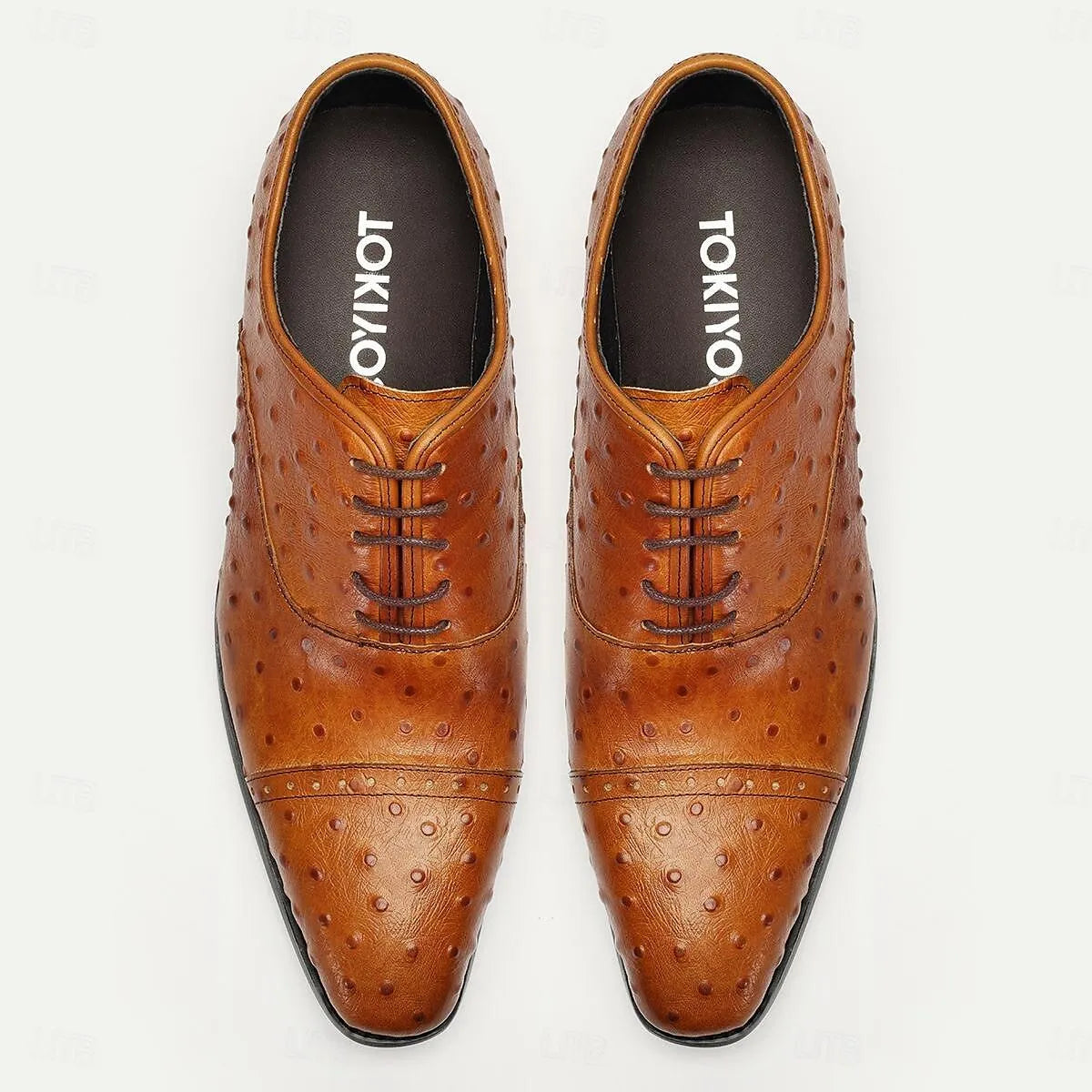 Men's Brown Ostrich Leather Oxfords: Elegant Brogue Detailing - Tokiyos