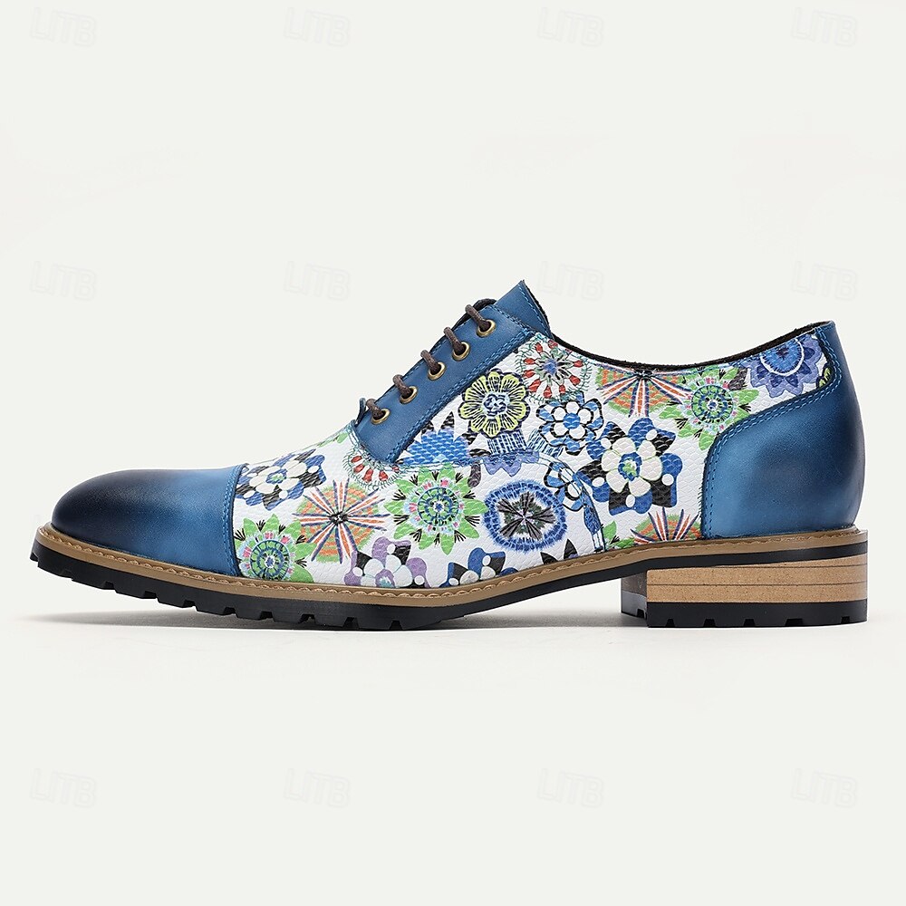 Men's Vintage-Inspired Floral Print Leather Oxfords - Stylish and Comfortable