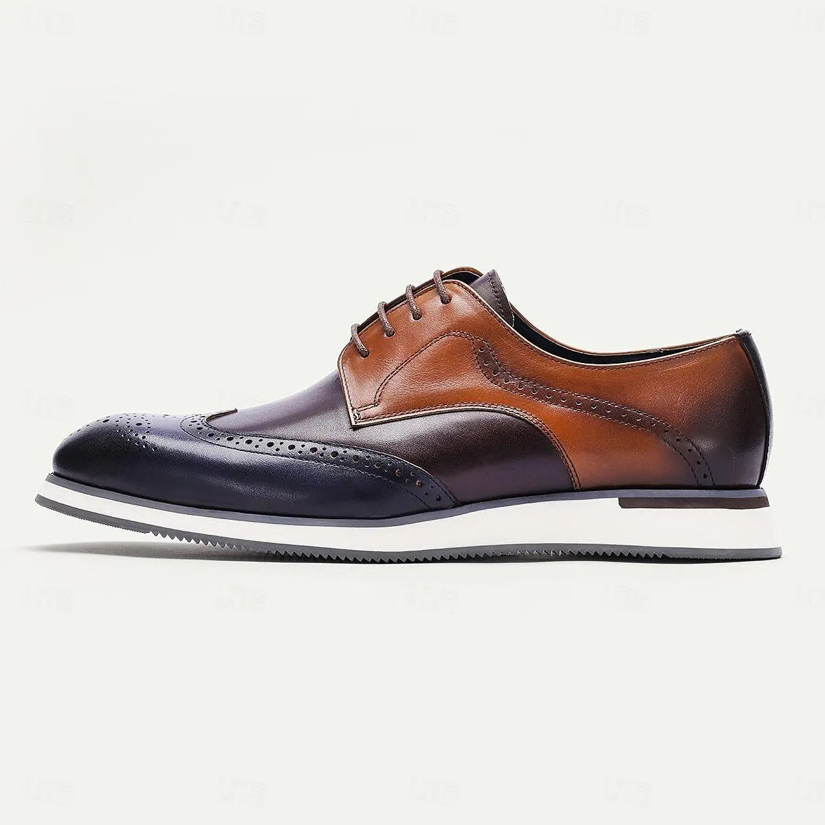 Men's Two-Tone Wingtip Oxford Dress Shoes - Elegant Leather Brogues with Modern Sole - Tokiyos