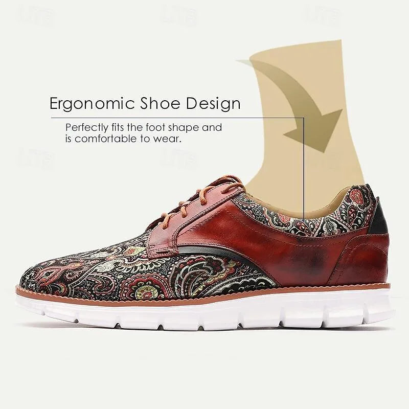 Men's Sneakers Paisley Print Leather Casual Shoes with White Soles - Tokiyos