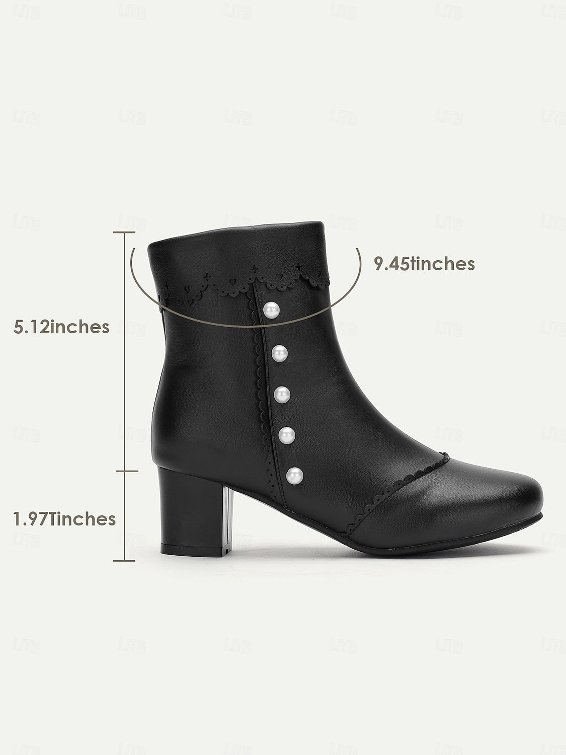 Women's Vintage Black Ankle Boots with Pearl Button Details