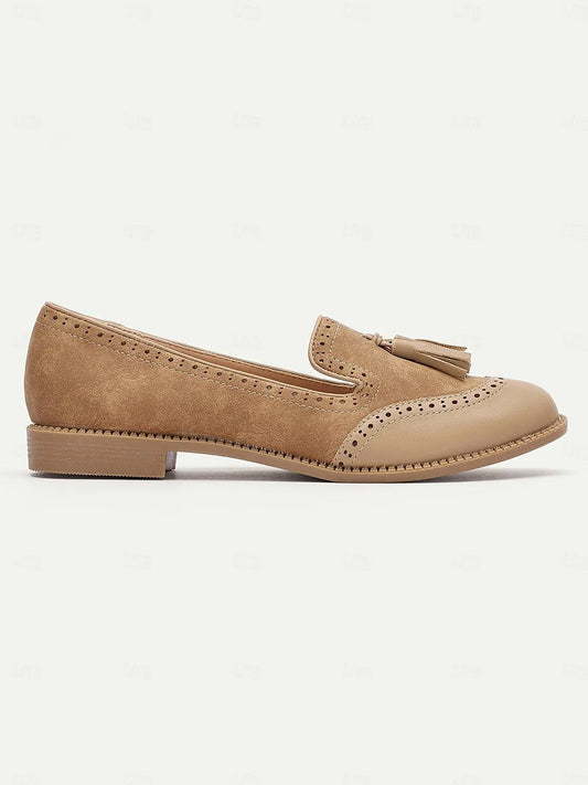 Women's Tassel Loafers with Brogue Details - Classic and Versatile Slip-On Shoes for Office and Casual Wear