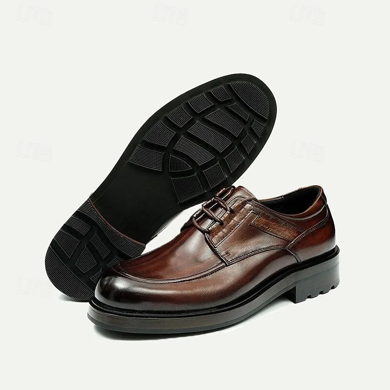 Men's Brown Leather Moc Toe Oxford Shoes, Classic Business Casual Dress Shoes for Everyday Office Wear