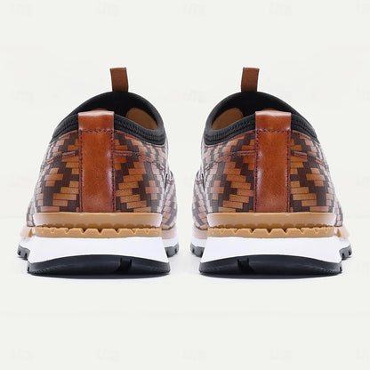 Men's Sneakers Classic Woven Leather Two-Tone Rubber Sole - Tokiyos