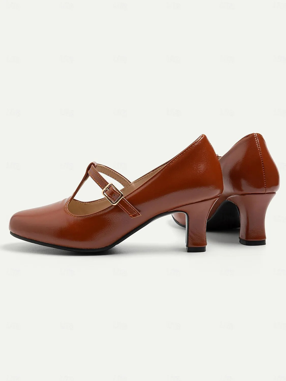 Women's Brown T-Strap Mary Jane Pumps with Mid Heel - Classic Vintage Style Dress Shoes for Formal and Casual Wear