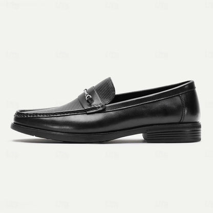 Men's Black Leather Loafers with Metal Detail - Tokiyos