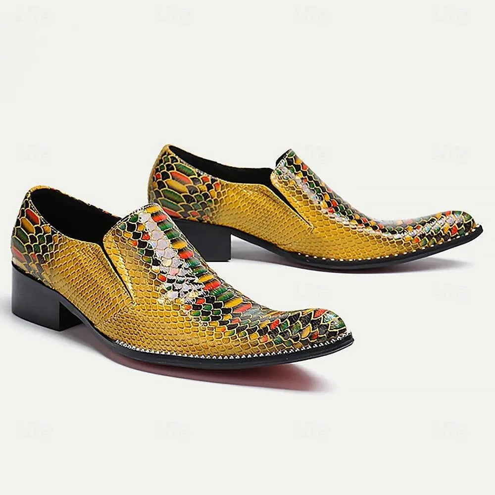 Men's Multicolor Snake Print Loafers: Vibrant Slip-On Shoes with Exotic Appeal - Tokiyos