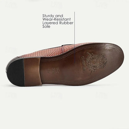 Men's Woven Leather Loafers in Rich Brown - Tokiyos