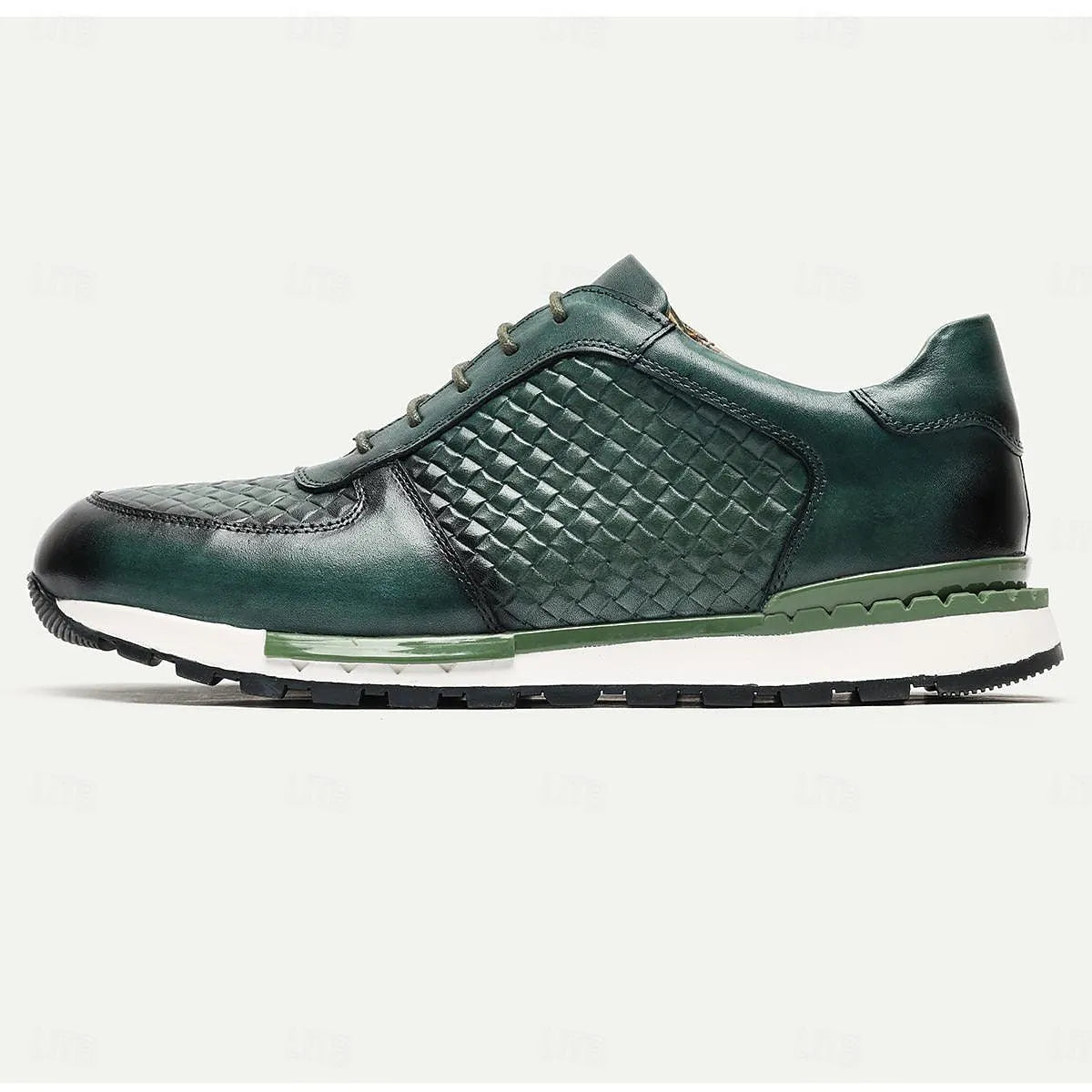 Men's Textured Green Leather Sneakers Non-Slip Sole - Tokiyos