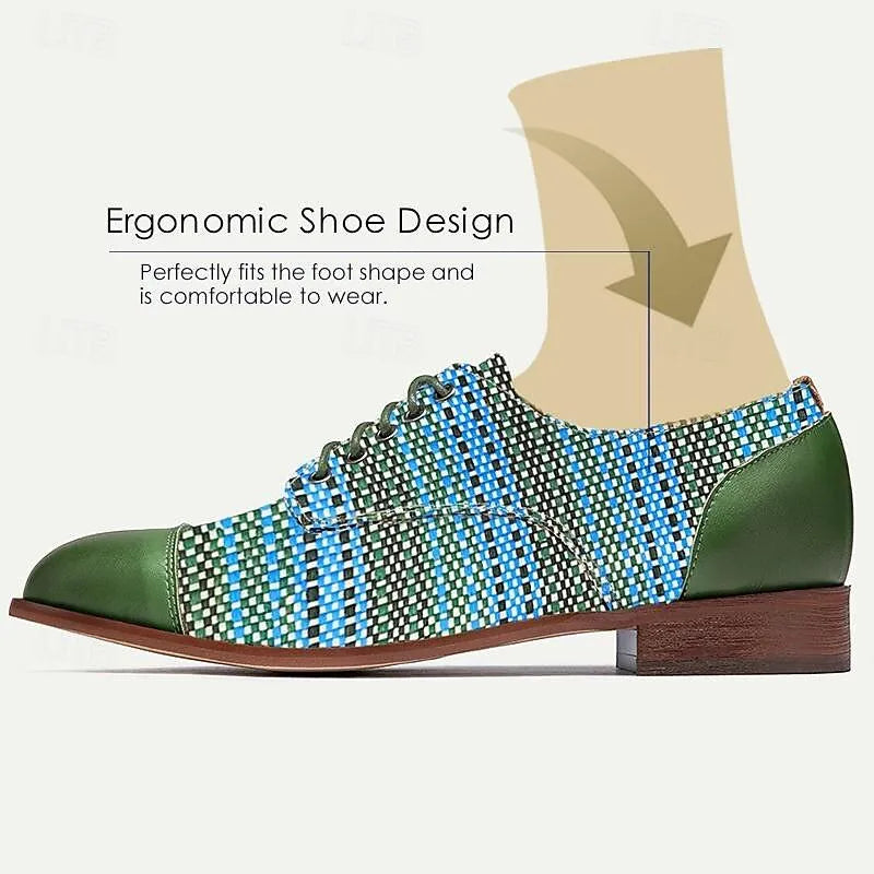 Men's Dress Shoes Green Blue Woven Fabric Lace-up Design - Tokiyos