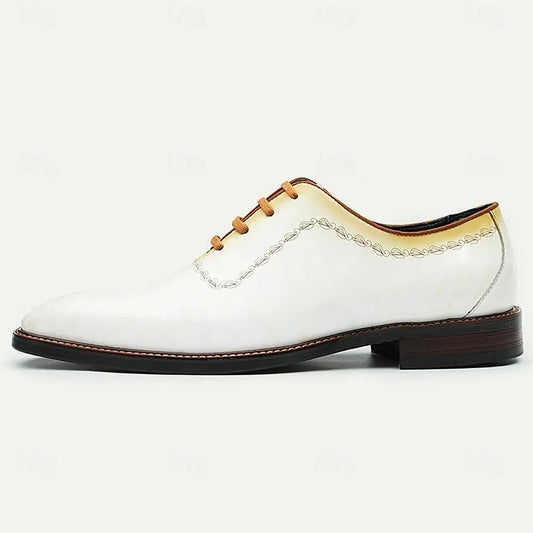 Men's White Oxford Shoes with Golden Gradient and Chain - Tokiyos