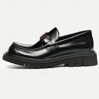 Men's Brown Leather Buckle Loafers - Chunky Sole - Tokiyos