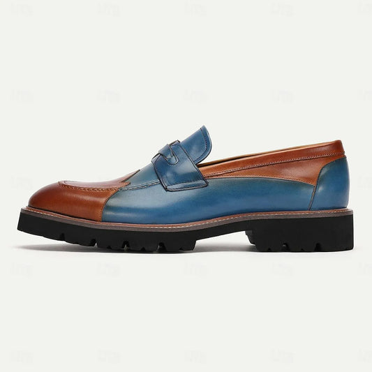 Men's Two-Tone Leather Loafers - 100% Premium Cowhide with Rugged Sole - Tokiyos