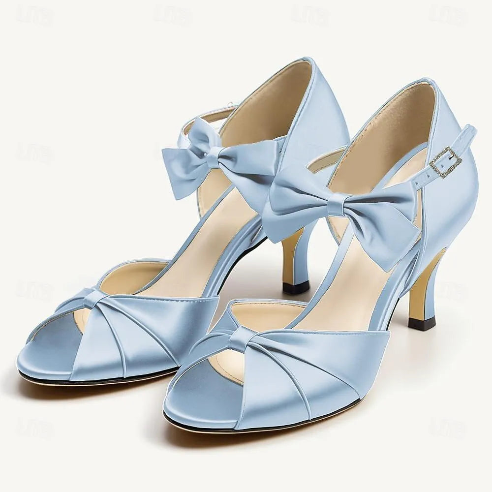 Women's Teal Satin Bow-Tie High Heel Sandals - Tokiyos