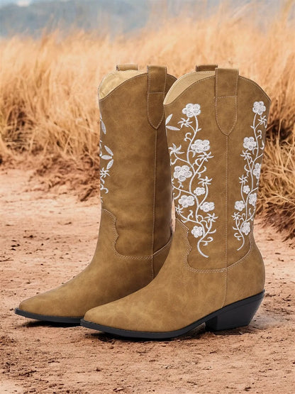 Women's Western Cowboy Boots with Floral Embroidery - Stylish and Comfortable Footwear for Country Events and Everyday Wear