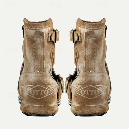 Men's Handmade Goodyear Welted Leather Ankle Boots with Side Zipper and Buckle Detail