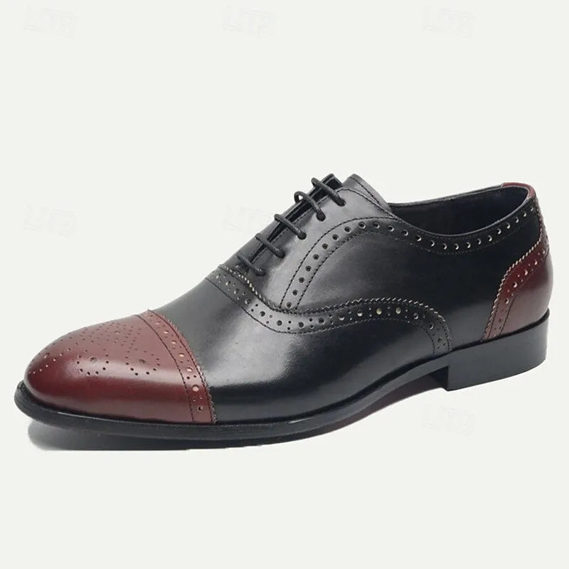 Men's Two-Tone Premium Cowhide Brogue Oxford Shoes-Perfect for Formal Occasions & Business Attire