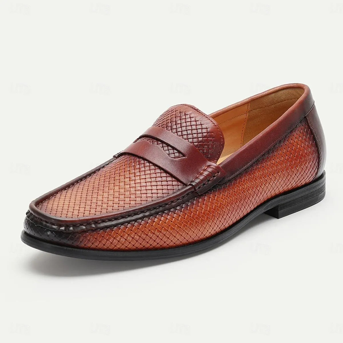 Men's Woven Leather Loafers in Rich Brown - Tokiyos