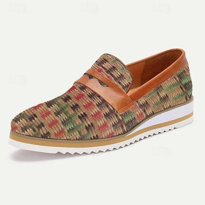 Men's Plaid Slip-On Loafers - Casual Shoes with Patterned Knit Design and Leather Accents - Tokiyos