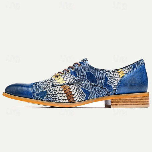 Men's Premium Cowhide Leather Oxford Shoes with Snake Print