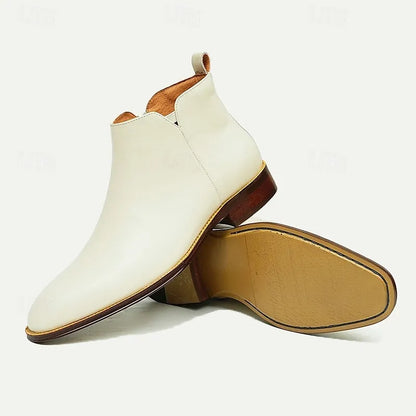 Men's Premium Cowhide White Chelsea Boots Ankle Boots