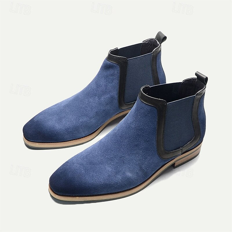 Men's Blue Suede Chelsea Boots - Premium Cowhide Leather, Classic Slip-On Ankle Boots