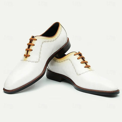 Men's White Oxford Shoes with Golden Gradient and Chain - Tokiyos