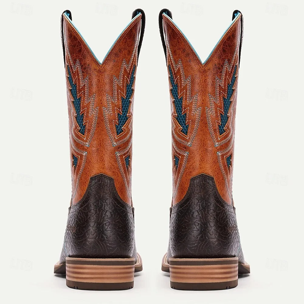 Men's Handmade Goodyear Welted Leather Western Cowboy Boots with Embroidered Design