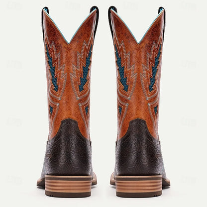 Men's Handmade Goodyear Welted Leather Western Cowboy Boots with Embroidered Design