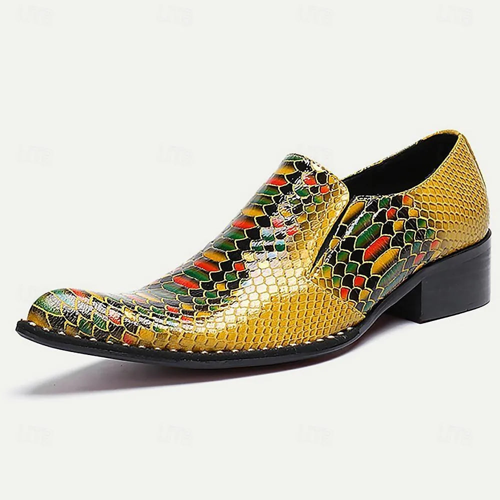 Men's Multicolor Snake Print Loafers: Vibrant Slip-On Shoes with Exotic Appeal - Tokiyos