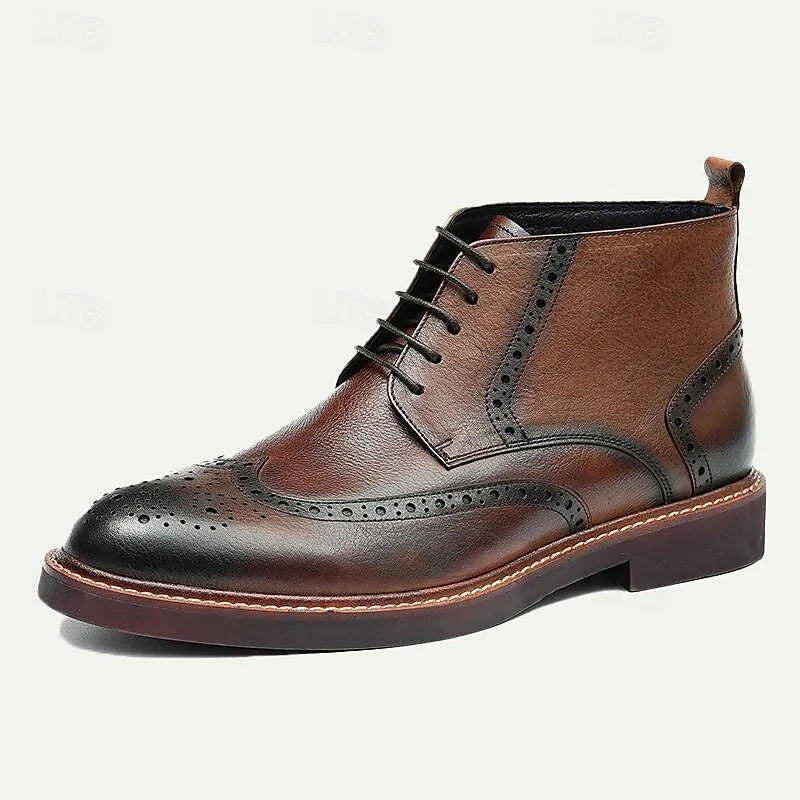 Men's Brogue Leather Boots - 100% Premium Cowhide with Lace-Up Design - Tokiyos