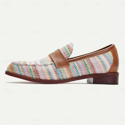 Men's Colorful Chevron Woven Penny Loafers - Tokiyos