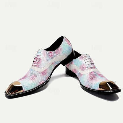 Men's Colorful Wave Print Oxfords with Metallic Toe Cap - Tokiyos