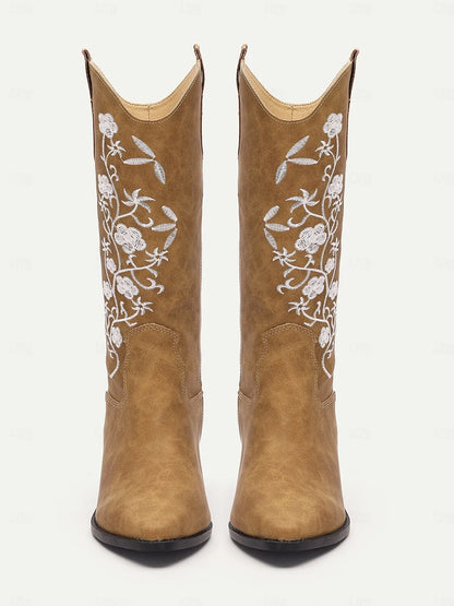 Women's Western Cowboy Boots with Floral Embroidery - Stylish and Comfortable Footwear for Country Events and Everyday Wear