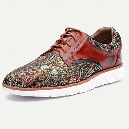 Men's Sneakers Paisley Print Leather Casual Shoes with White Soles - Tokiyos