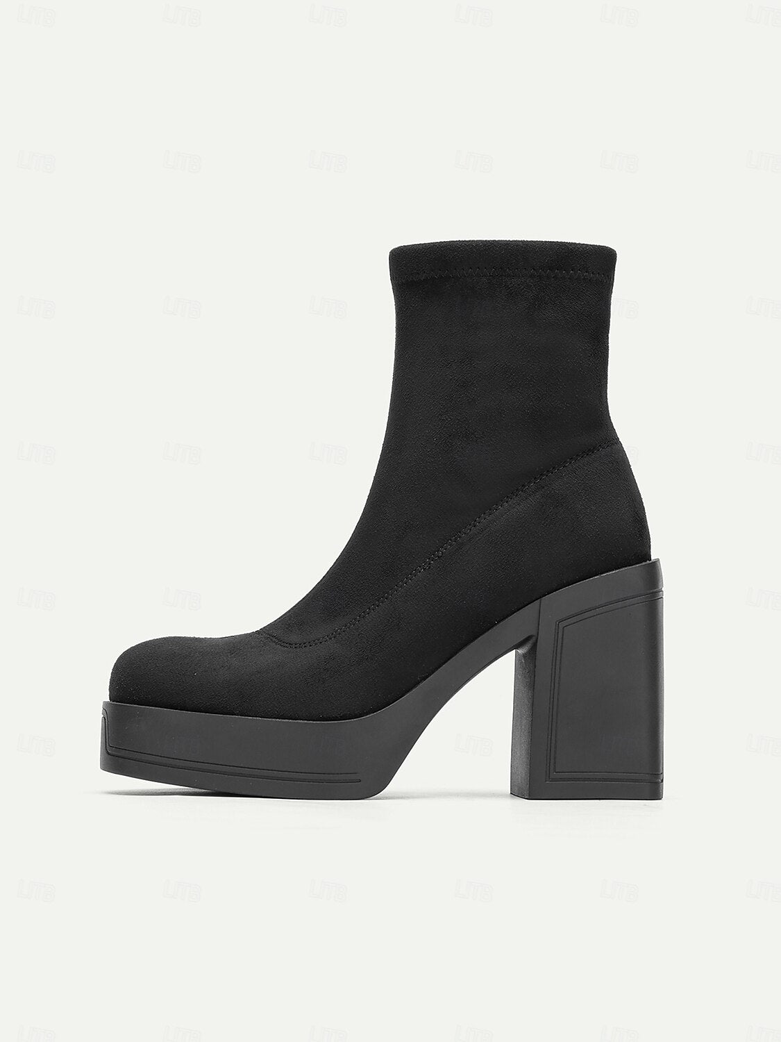 Women's Black Suede Platform Ankle Boots – Chunky High Heel Design for Casual and Party Wear